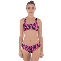 Black And Pink Camouflage Pattern Criss Cross Bikini Set by SpinnyChairDesigns