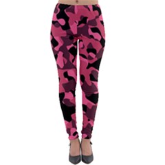 Black And Pink Camouflage Pattern Lightweight Velour Leggings by SpinnyChairDesigns