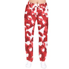 Red And White Camouflage Pattern Women Velvet Drawstring Pants by SpinnyChairDesigns
