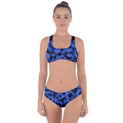 Black And Blue Camouflage Pattern Criss Cross Bikini Set by SpinnyChairDesigns