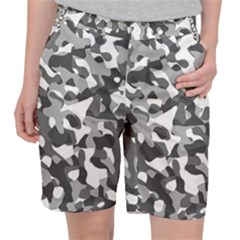 Grey And White Camouflage Pattern Pocket Shorts by SpinnyChairDesigns