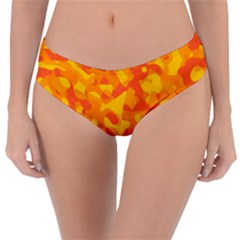Orange And Yellow Camouflage Pattern Reversible Classic Bikini Bottoms by SpinnyChairDesigns