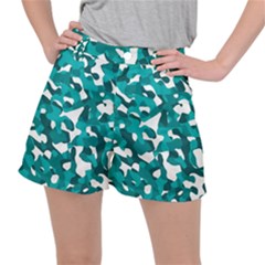 Teal And White Camouflage Pattern Ripstop Shorts by SpinnyChairDesigns