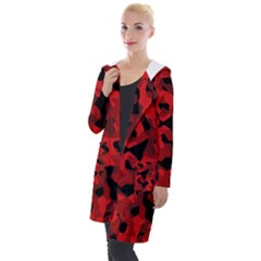 Red And Black Camouflage Pattern Hooded Pocket Cardigan by SpinnyChairDesigns