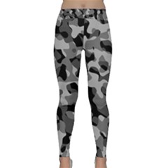 Grey And Black Camouflage Pattern Classic Yoga Leggings by SpinnyChairDesigns