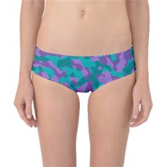 Purple And Teal Camouflage Pattern Classic Bikini Bottoms by SpinnyChairDesigns