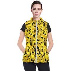 Black And Yellow Camouflage Pattern Women s Puffer Vest by SpinnyChairDesigns