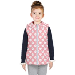 Cute Cat Faces White And Pink Kids  Hooded Puffer Vest by SpinnyChairDesigns