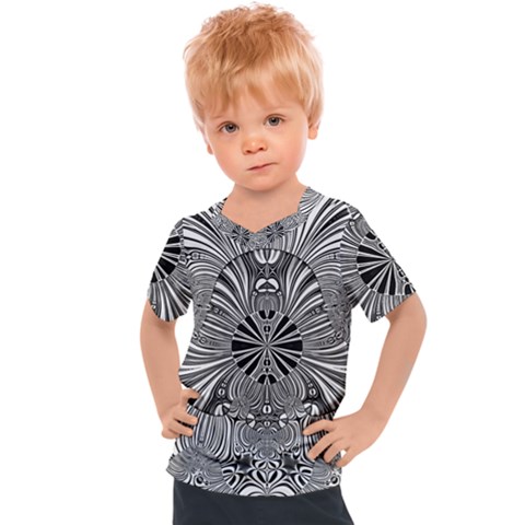 Abstract Art Black And White Floral Intricate Pattern Kids  Sports Tee by SpinnyChairDesigns