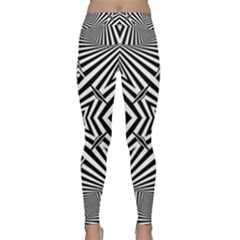 Black And White Line Art Pattern Stripes Classic Yoga Leggings by SpinnyChairDesigns