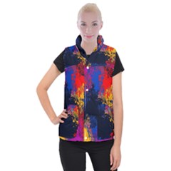 Colorful Paint Splatter Texture Red Black Yellow Blue Women s Button Up Vest by SpinnyChairDesigns