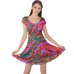 Abstract Art Multicolored Pattern Cap Sleeve Dress by SpinnyChairDesigns