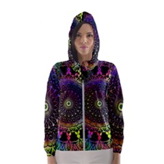 Colorful Rainbow Colored Arabesque Mandala Kaleidoscope  Women s Hooded Windbreaker by SpinnyChairDesigns