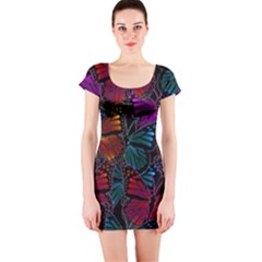 Colorful Monarch Butterfly Pattern Short Sleeve Bodycon Dress by SpinnyChairDesigns