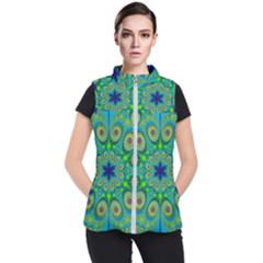 Peacock Mandala Kaleidoscope Arabesque Pattern Women s Puffer Vest by SpinnyChairDesigns