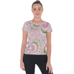 Pastel Pink Abstract Floral Print Pattern Short Sleeve Sports Top 