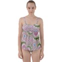 Pastel Pink Abstract Floral Print Pattern Twist Front Tankini Set View1