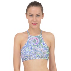 Colorful Pastel Floral Swirl Watercolor Pattern Racer Front Bikini Top by SpinnyChairDesigns