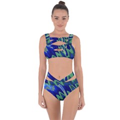 Blue Green Zig Zag Waves Pattern Bandaged Up Bikini Set  by SpinnyChairDesigns