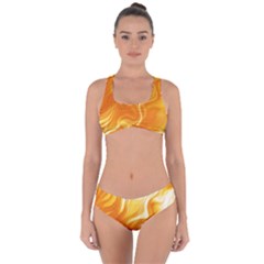 Gold Flames Pattern Criss Cross Bikini Set by SpinnyChairDesigns