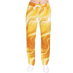 Gold Flames Pattern Women Velvet Drawstring Pants by SpinnyChairDesigns