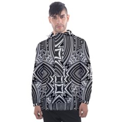 Black And White Intricate Pattern Men s Front Pocket Pullover Windbreaker