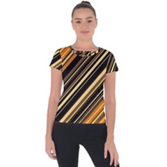 Black And Yellow Stripes Pattern Short Sleeve Sports Top  by SpinnyChairDesigns