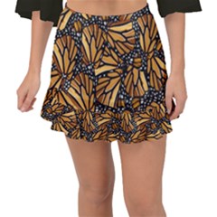 Monarch Butterfly Wings Pattern Fishtail Mini Chiffon Skirt by SpinnyChairDesigns