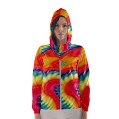 Colorful Dark Tie Dye Pattern Women s Hooded Windbreaker by SpinnyChairDesigns