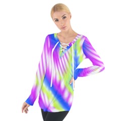 Colorful Blue Purple Pastel Tie Dye Pattern Tie Up Tee by SpinnyChairDesigns