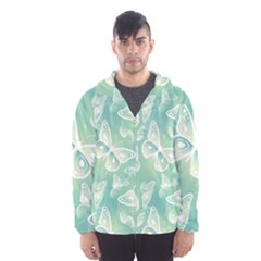 Turquoise Light Green Butterfly Pattern Men s Hooded Windbreaker by SpinnyChairDesigns