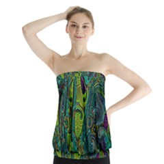 Jungle Print Green Abstract Pattern Strapless Top by SpinnyChairDesigns