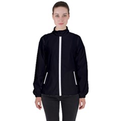 Plain Black Solid Color Women s High Neck Windbreaker by FlagGallery