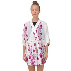 Abstract Pink Roses On White Half Sleeve Chiffon Kimono by SpinnyChairDesigns