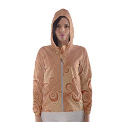 Coral Peach Intricate Swirls Pattern Women s Hooded Windbreaker by SpinnyChairDesigns