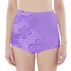 Purple Intricate Swirls Pattern High-waisted Bikini Bottoms by SpinnyChairDesigns