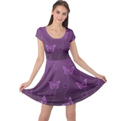 Purple Butterflies Pattern Cap Sleeve Dress by SpinnyChairDesigns