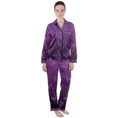 Purple Butterflies Pattern Satin Long Sleeve Pyjamas Set by SpinnyChairDesigns