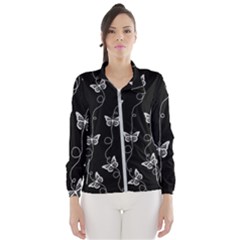 Black And White Butterfly Pattern Women s Windbreaker by SpinnyChairDesigns