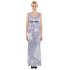 Pale Violet And White Floral Pattern Thigh Split Maxi Dress by SpinnyChairDesigns