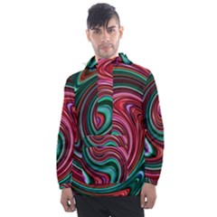 Red Green Swirls Men s Front Pocket Pullover Windbreaker by SpinnyChairDesigns