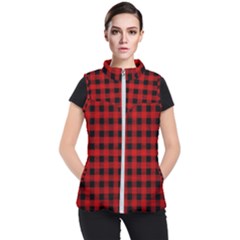 Grunge Red Black Buffalo Plaid Women s Puffer Vest by SpinnyChairDesigns