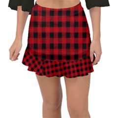 Grunge Red Black Buffalo Plaid Fishtail Mini Chiffon Skirt by SpinnyChairDesigns