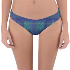 Blue Green Faded Plaid Reversible Hipster Bikini Bottoms by SpinnyChairDesigns