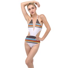 Vintage Stripes Plunging Cut Out Swimsuit by tmsartbazaar