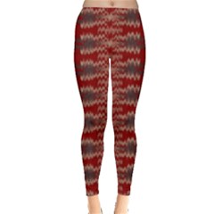 Red Grey Ikat Pattern Leggings  by SpinnyChairDesigns