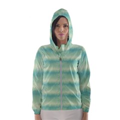 Light Green Turquoise Ikat Pattern Women s Hooded Windbreaker by SpinnyChairDesigns