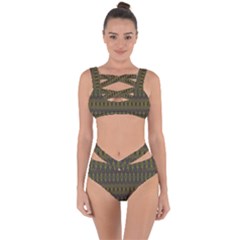 Olive Green And Blue Ikat Pattern Bandaged Up Bikini Set  by SpinnyChairDesigns