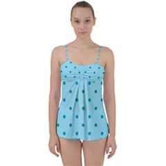 Blue Teal Green Polka Dots Babydoll Tankini Set by SpinnyChairDesigns