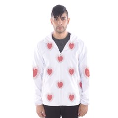 Red Polka Dot Hearts On White Men s Hooded Windbreaker by SpinnyChairDesigns